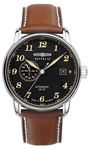 Zeppelin Herrenuhr mit Lederband Serie LZ127 GRAF Automatik 24 Stunden Datum 8668 (Braun)