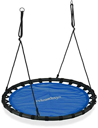 Relaxdays Nestschaukel, runde Hängeschaukel, für Kinder & Erwachsene, verstellbar, draußen, Ø: 120 cm, bis 100 kg, blau