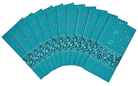 Vamqor 12pcs Bandana for women and men 100% Cotton Custom Fashion Paisley Design Multifunctional Outdoor Square Handkerchief (Turquoise)
