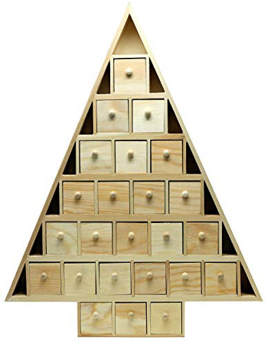 20 Inch Tall Christmas Tree Shaped Advent Calendar - Countdown with 24 Removable, Fillable Drawers | Unfinished Wood, Ready to Decorate | Free Finishing Ideas Book