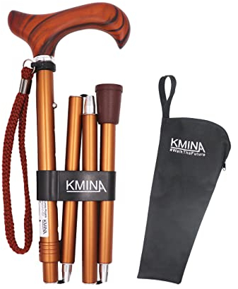 KMINA PRO - Gehstock Holz Faltbar, Herren Elegant, Damen Höhenverstellbar, Spazierstock Aluminium Klappbar