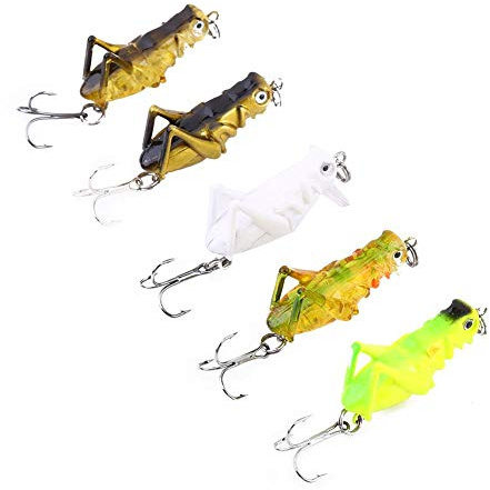 MAGT Angelköder Set, 5 Stück 4cm Heuschrecken Angel Köder Set Lebensechter Künstliche Heuschrecken Insektenform Köder mit DREI Haken (5pcs)