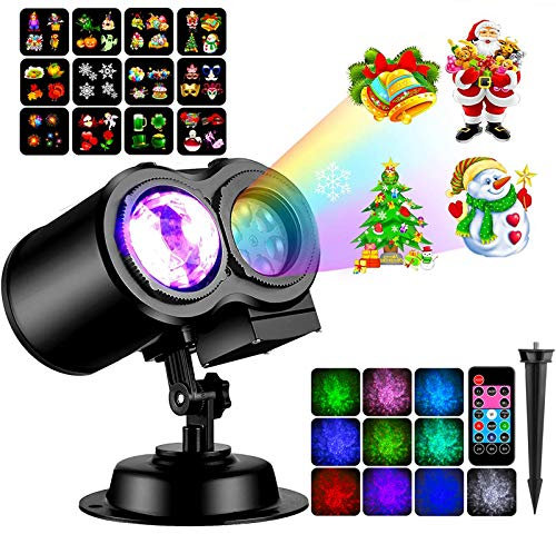 PJDDP Proiettore Luci Natale LED Natalizia, 16 Modelli A LED Light Luce per Proiettore con 10 Motivo A Onde d'Acqua con Telecomando, Interno & Esterno per Halloween, Natale Decorazione, Matrimonio