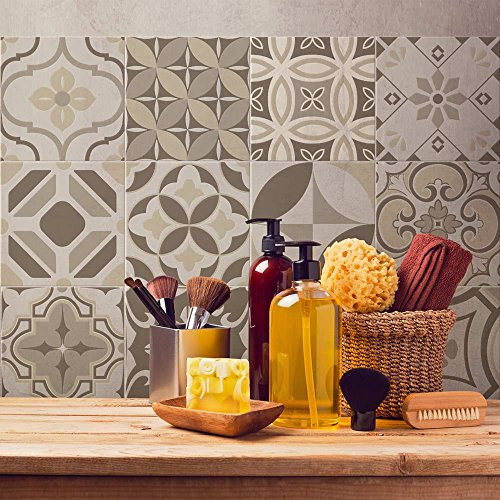 RE-COVERTILES - Adesivi per Piastrelle Bagno e Cucina 24 Pz 10x10 cm - PS00139 Decorazione murale in PVC Impermeabile mattonelle Mosaico Stile cementine Azulejos