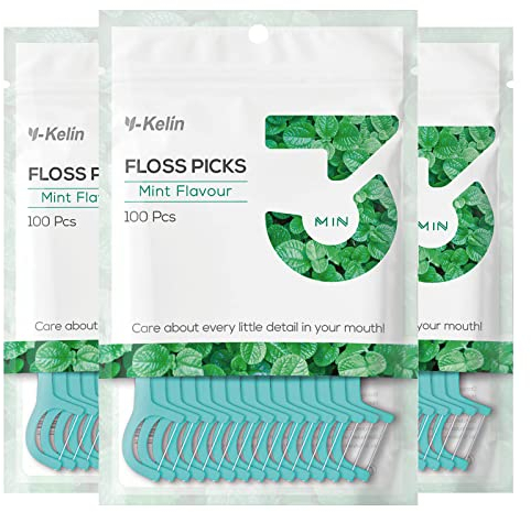 Y-Kelin Filo interdentale, 300 pezzi per stuzzicadenti per filo interdentale, bastoncino per denti, plettri per denti, per la pulizia dei denti (mirtillo, 300 pezzi)