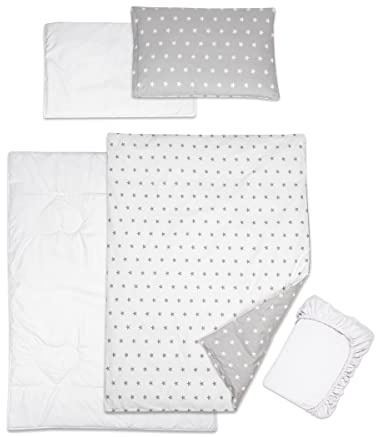 Baby Comfort 5 Piece Toddler Bedding Duvet Pillow with Covers & Jersey Sheet fits 120x60cm Cot Bed 12M+ (Big Stars)