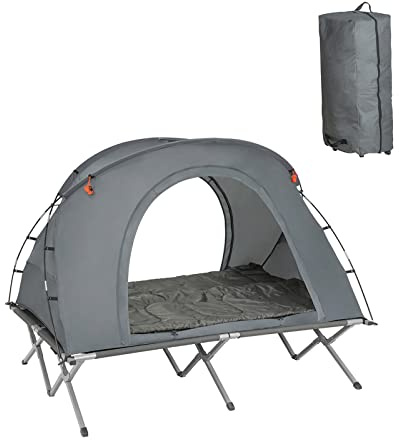 SoBuy Feldbett mit Zelt 2 Personen Wurfzelt 4 in1 Vorzelt Wasserdichtes Campingbett Outdoor Campingliege Familienzelt Hellgrau BHT ca. 194x157x145cm OGS60-L-HG