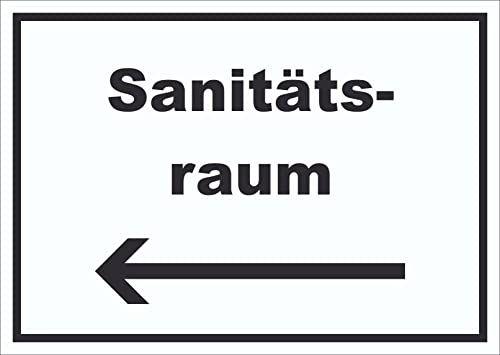 HB-Druck Sanitätsraum Schild mit Text und Richtungspfeil Links Krankenzimmer waagerecht A2 Rückseite selbstklebend