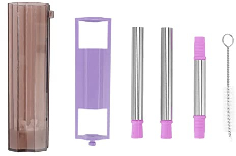 TOPINCN Pajita Plegable de Acero Inoxidable, Portátil, Fácil de Limpiar, Plegable, Reutilizable, con Cepillo de Limpieza para el Hogar Y la Oficina Al Aire Libre(Púrpura)