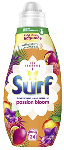 Surf Passion Bloom infused with natural essential oils Concentrated Liquid Laundry Detergent leaves fabrics clean and fresh for longer 24 washes