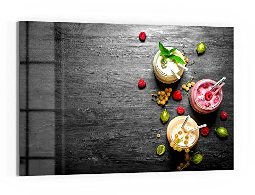 DEQORI Glas-Magnettafel | 90x60 cm groß | Motiv Smoothies auf Schiefer | Memo-Board aus Glas | Magnetboard inkl. Magnete, Stift & Tuch für Küche & Büro | Tafel magnetisch & beschreibbar