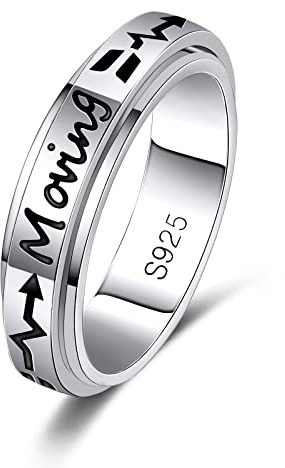 LEXLUNE Ring aus Sterlingsilber zur Angstlinderung – S925 Silber, nickelfrei, Größe 7 oder 8, Uni, keine Edelsteine, 925er Sterlingsilber, Kein Edelstein