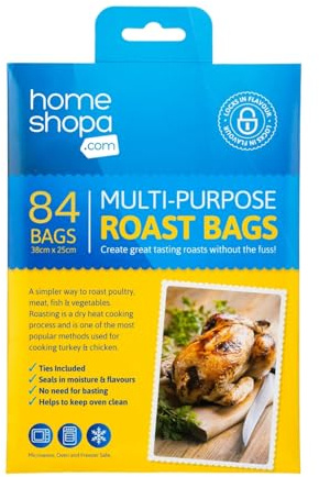 Homeshopa Roasting Cooking Bags with Clips, 84 Piece Turkey Chicken Oven Bag for Meat Poultry Fish Ham Seafood Vegetable Chicken Oven Cooking Bags, Oven & Microwave Safe, Transparent, 38 x 25 cm