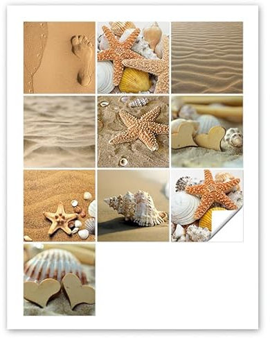 GRAZDesign Fliesenaufkleber Set Sand Strand Meer Urlaub, wasserfest für Bad & Küche, Klebefliesen - Set 10 Stück