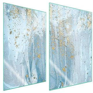 TMK ArtDeko Herdabdeckplatten 2 Teilig 2x35x52 cm Ceranfeldabdeckung Küche Induktion Herdschutz Spritzschutz Glasplatte Schneidebrett, Marmor