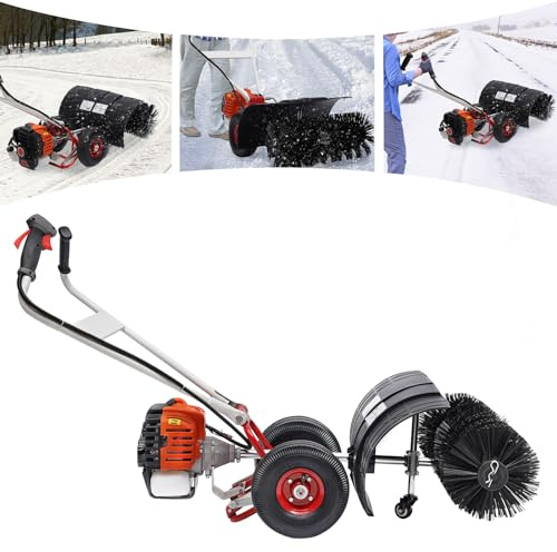 Gas Power Broom Sweeper 52CC 2.5HP Powered Brush Sweeping Broom Walk-Behind Outdoor Hand Push Sweeper Stepless Speed & Labor Saving Artificial Turf Rake for Lawn Leaf Snow Artificial Gravel Cleaning