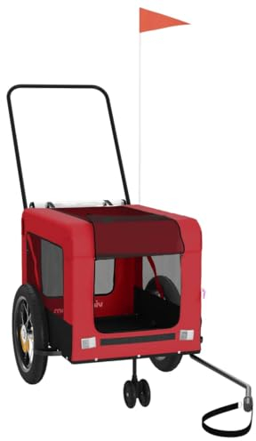 vidaXL Fahrradanhänger Hunde, Hundeanhänger mit Reflektoren Flagge, Hundetransporter Maximale Belastbarkeit 30 kg, Haustier Transportwagen, Rot Schwarz Oxford-Gewebe Eisen
