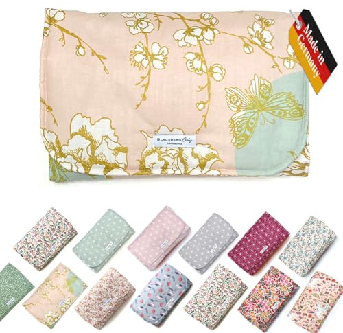 Blausberg Baby – Wickelunterlage für unterwegs, faltbare Wickel-Clutch aus beschichtetem Stoff, wasserdicht & abwaschbar, kompakt für Handtasche, nachhaltig (Blossom Mint)