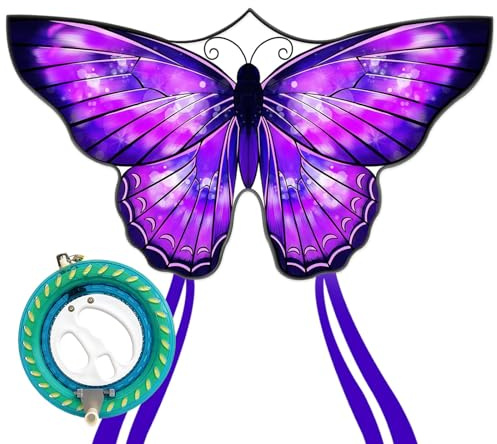 Mint's Colorful Life 55'' Purple Butterfly Kite with 7.1in Reel Winder, Easy Flying Kites for Kids & Adults, Best Beach Kite Set for Beginners