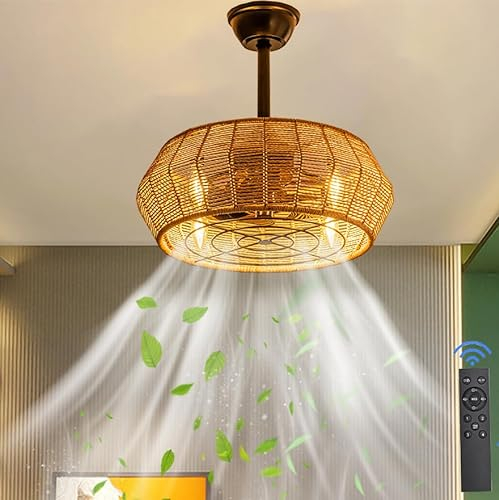 lampadario con Ventilatore da Soffitto con Telecomando E14 Ventilatore da Soffitto con luce Silenzioso Vintage Fan Plafoniera da 6 velocità con illuminazione per Camera da Letto Salotto Ufficio