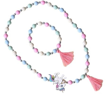 Vaguelly Holz Perlen Halskette Für Junge Mädchen Mit Einhorn Anhänger Bunte Perlenkette Cartoon Design Als Schmuck Für Mädchen