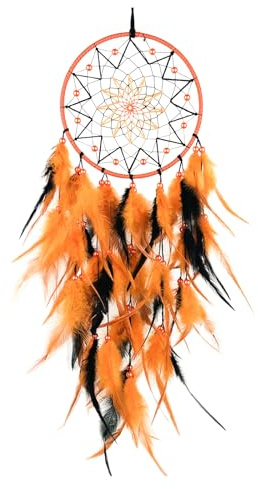 WisePoint Dream Catcher, Handmade Dreamcatchers Wall Hanging Bedroom Decorations with Feathers and Beads, Wall Decorations for Bedrooms, Living Rooms, Apartments (black+orange)