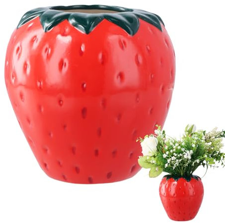Focenat Fresa Jarrón Rojo, Jarrón de Cerámica de Fresa, Florero Fresa Deco, Decorativos Jarrón Modernos, Jarrón de Mesa para Sala de Estar, Dormitorio, Oficina, Bodas, Fiestas, 15x15CM