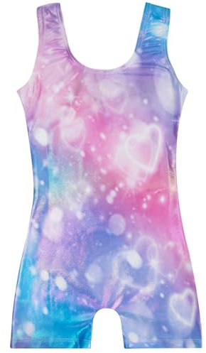 Gogokids gymnastiktröjor för flickor, ärmlös gymnastik-unitard för flickor med gradient paljettdesign och elastiskt material, barngymnastikdräkt med raka ben i 3–12 år, Rosa kärlek, 110(100-110