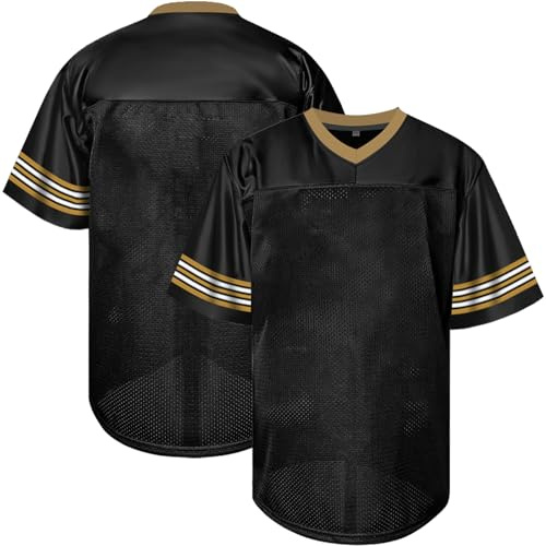 Atonmore Men Blank Plain Football Jersey, Adult Hip Hop Hipster Short Sleeve Mesh Pullover Shirts,Custom Uniforms for Party, St-black, XXL