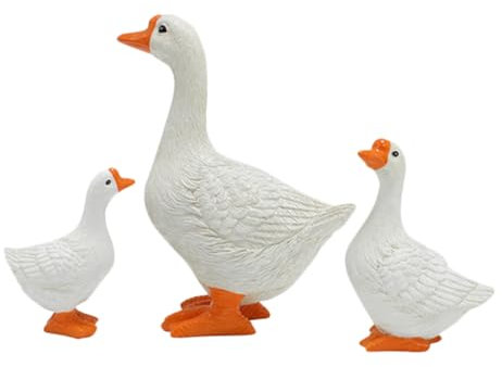 OFFSCH 3 Stück Gänsefiguren Aus Kunstharz Miniatur-gänsestatuen Gänse-Ornamente Für Haus Und Garten Feingearbeitet Filigrane Details Vielfältige Dekorationsmöglichkeiten