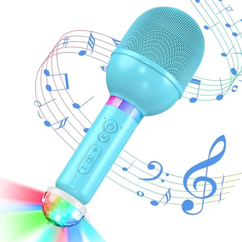 TONOR Karaoke Mikrofon Kabellos Kinder, Wireless Microphone Microfono Funkmikrofon Geschenk&Spielzeug für Mädchen Jungen tragbares KTV Mikro Mic wiederaufladbar zum Singen drahtlos mit RGB Kugel Blau