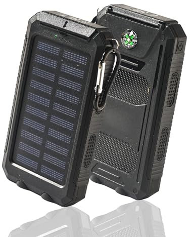 Power-Bank-Solar-Charger - 8000mAh Portable Charger,Solar Power Bank, Dual USB Port Built-in Led Flashlight and Compass for Cell Phone and Electronic Devices, Perfect for Camping Travel. (black)