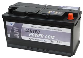 CARTEC Autobatterie POWER AGM 95 AH / 810 A KSN A04, Starterbatterie mit langer Lebensdauer, auslaufsicher, geeignet für alle Fahrzeuge, besonders für Start-Stopp-Systeme, schwarz