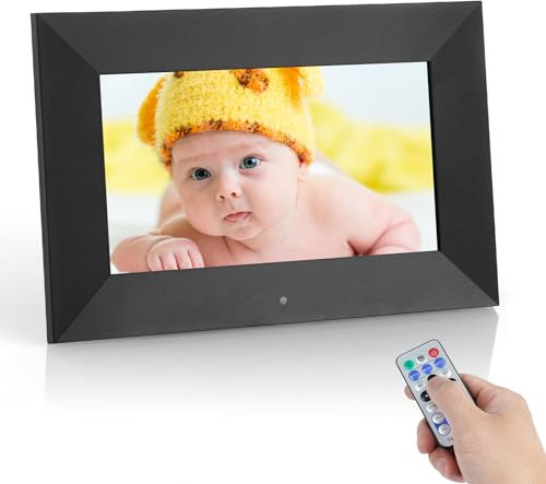 Vicloon Cornice Digitale 7 Pollici, Schermo 1024X600 HD IPS, Cornice Elettronica con Telecomando, Foto/Musica/Video/Calendario/Orologio, Supporto USB o Scheda SD, Rotazione Automatica (Non WiFi)