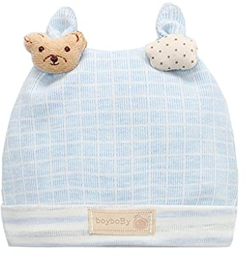 NVOQILIN Gorro de hospital para bebés de 0 a 3 meses, gorro de algodón suave con orejas de oso, azul, Suitable for 0-6 Months