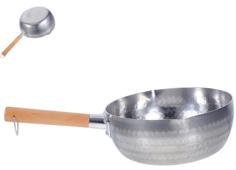KOCKSHION Padella Giapponese Pentola a Fondo Piatto in Alluminio con Manico in Legno con Doppio Beccuccio per Latte e Zuppe in Campeggio