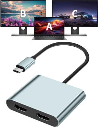 Aplimln USB C to Dual HDMI Adapter, 4K@60Hz Type-C to HDMI Splitter for Dual Monitors Extend Display for MacBook Pro/Air, Dell XPS 13/15/17, HP, Lenovo, Samsung Galaxy, Surface Type C Laptop