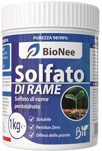 Solfato di Rame | Concime Inorganico Puro 98/99% | Rame Solubile 25% | Uso Agricolo e Biologico | Residuo Zero | Rame Pentaidrato per Orto e Giardino 1 kg