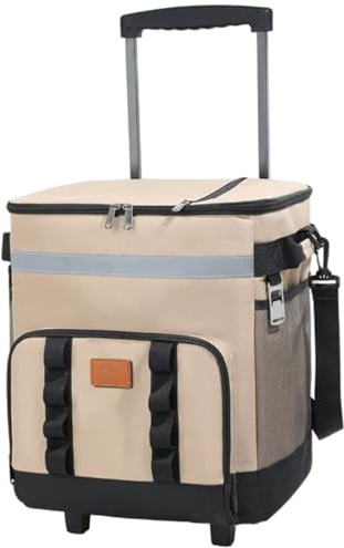 Kühltasche mit Rädern und Griff, 35 l, große, zusammenklappbare Kühltasche mit Rollen und Zug, wasserdicht, isolierte Tasche mit mehreren Taschen Reißverschluss für Picknick am Strand im Frei