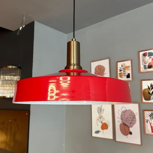 bamyum Ace-Lanterne Hängelampe Esstich Ø40 cm, Pendelleuchte Vintage Industrial aus Metall E27, Wohnzimmerlampe Hängend, Wohnzimmer, Küchenlampe Rot