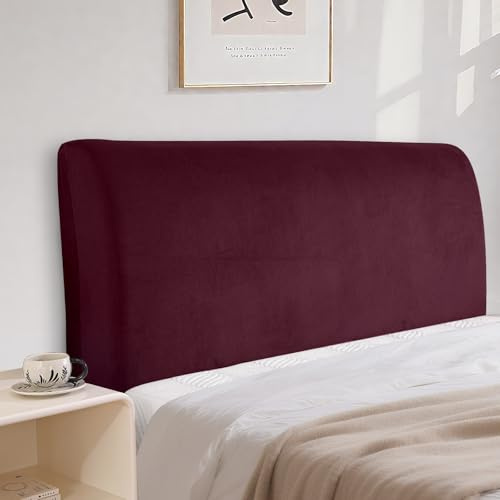 CYCMACO Sammet Sänggavelskydd, Stretch Överdrag För Sänggavel, Enfärgad Sänggavelöverdrag För Sängkläder, Tvättbar（150cm, Vinröd）