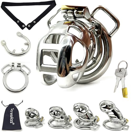 ScreaAss 2025 Edelstahl 3D Peniskäfig 4 Größen Atmungsaktiver Kobra Keuschheitskäfig Herren Mit CBT-Spikes Gürtel Umschnall Metall Keuschheitsgürtel Cock Cage Bondage Sex Toys Für Männer,M/rund,55mm