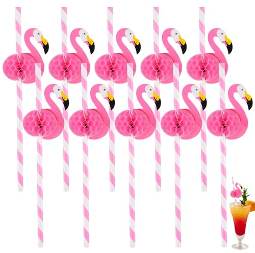 50 Stück Strohhalme Flamingo, Strohhalm Papier Cocktail Hawaii Sommerparty | Papierstrohhalme mit Cartoon-Flamingo-Design, Fröhliche Party Dekoration, für Geburtstag Sommerparty