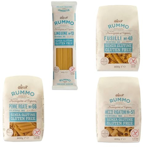 Rummo Gluten-Free Pasta Variety Pack, 400 g (Pack of 4) – Includes Linguine No.13, Fusilli No.48, Rigatoni No.51 & Penne No.66 | Authentic Italian Gluten-Free Pasta for Coeliacs & Wheat-Free Diets