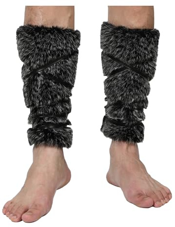 sy soul young Viking Fur Leg Warmers Furry Boot Cuffs Covers Toppers Cosplay Warrior Costume Accessory for Women Men(One Size,Black & White)