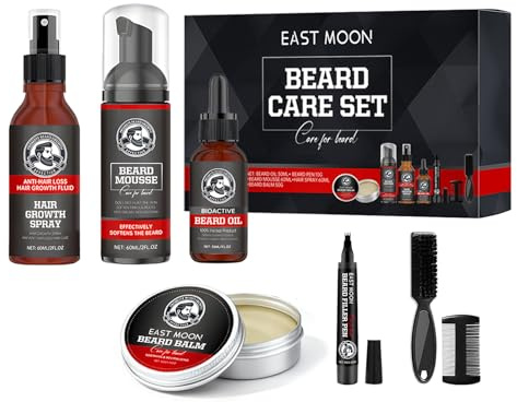 7 Pezzi Set per la cura della barba da uomo, regali di Natale per uomo, shampoo per barba,balsamobarba, pettinebarba, spazzolabarba, penna fillerbarba