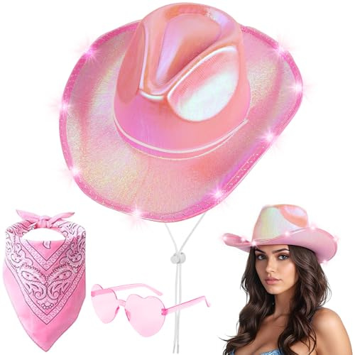 Aomig CowboyHut Damen Herren Fashion Westernhut Cowboyhüte Cowgrilhut-G | Rockstar Randlose Hippie Herzförmige Brille Halstuch Wilder Westen Party Geburtstagsfeier Fasching Karneval Kostüm Party
