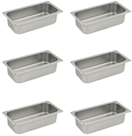 Générique Bac Inox GN 1/3 x 65 mm – Acier Inoxydable Alimentaire – Empilable – Compatible Lave-Vaisselle (Pack de 6)