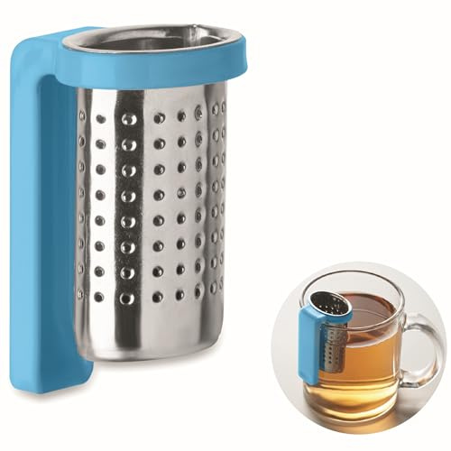 2er Set Tee-Infuser Teefilter Edelstahl farbiges PP, Wiederverwendbares Tee-Ei für losen Tee Teefilter in Hellgrün Türkisblau Schwarz 6,3 x 4 x 3,5 cm für Tassen, Becher & Pott Geschenkidee (Blau)