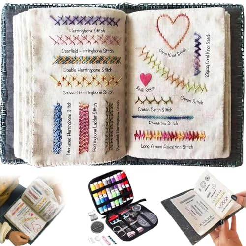 Kit Practica Costura, Libro De Bordado para Principiantes, Kit Practica Costura, Kit De Libro De Bordado DIY, Libro De Bordado Y Kit De Costura PortáTil,1pcs